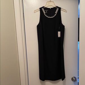 Nine West Black Midi Dress with Embellished Neckline